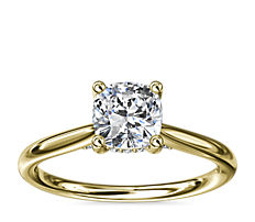 Petite Hidden Halo Solitaire Plus Diamond Engagement Ring in 18k Yellow Gold